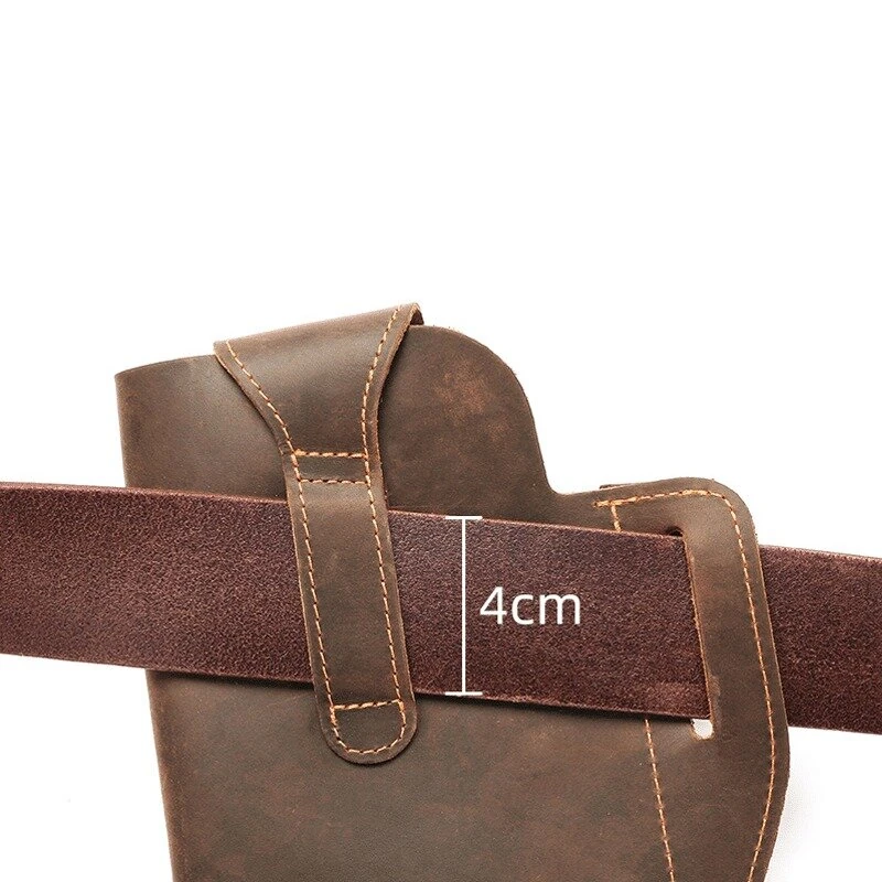 (image for) BULLCAPTAIN Genuine Leather Waist Bag for Men Belt Bag Packs 7inch Cell Phone Purse Waist Bag Wear Buckle Retro Belt Pack